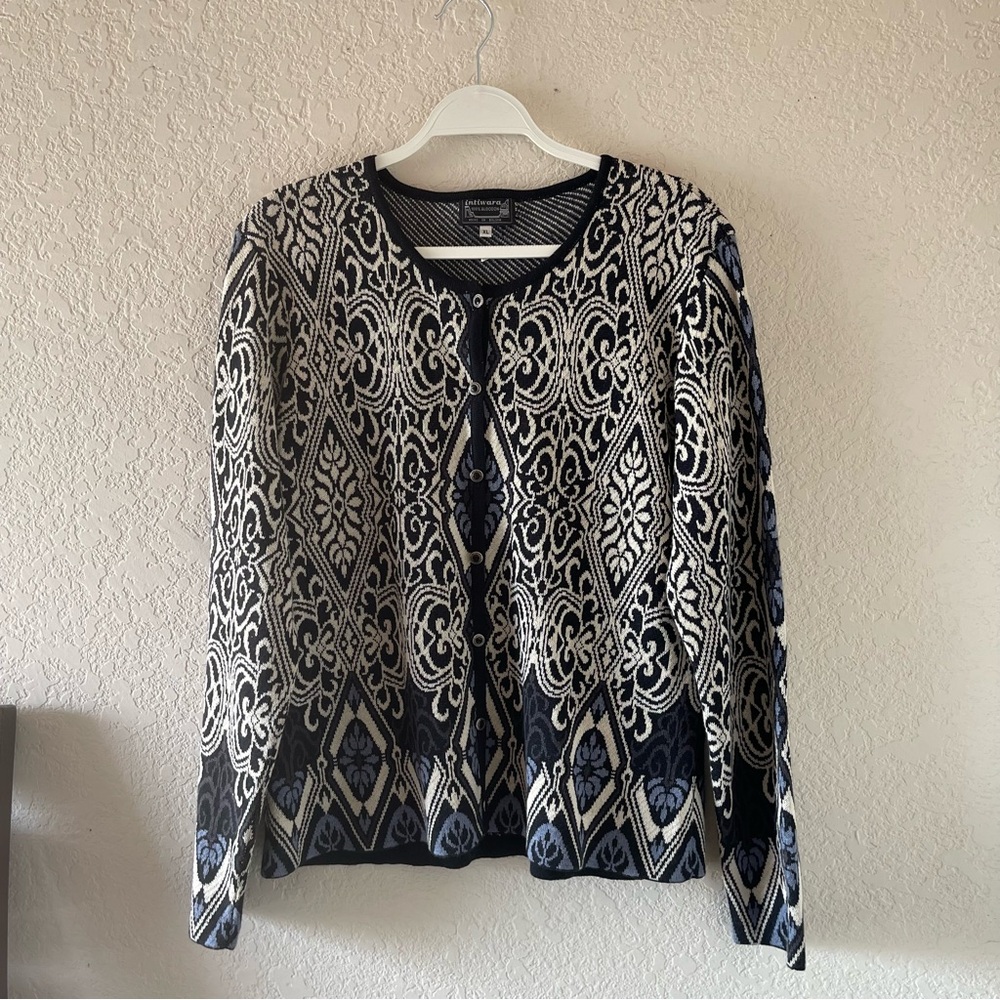 Intiwara women 100% cotton multicolored intricate design cardigan, size XL